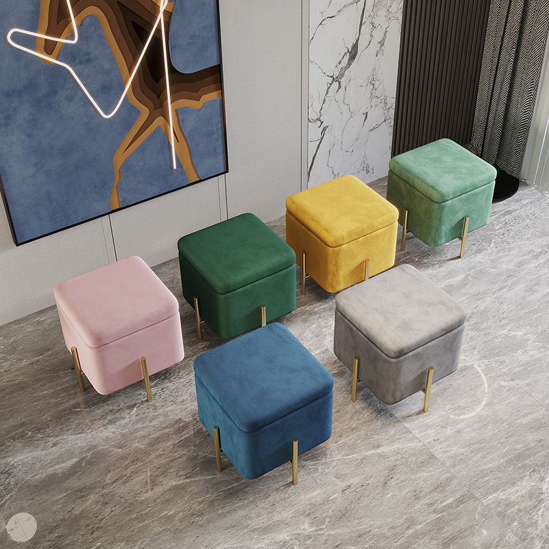 Ottoman Square Pure Color Velvet Scratch Resistant Ottoman with Storage