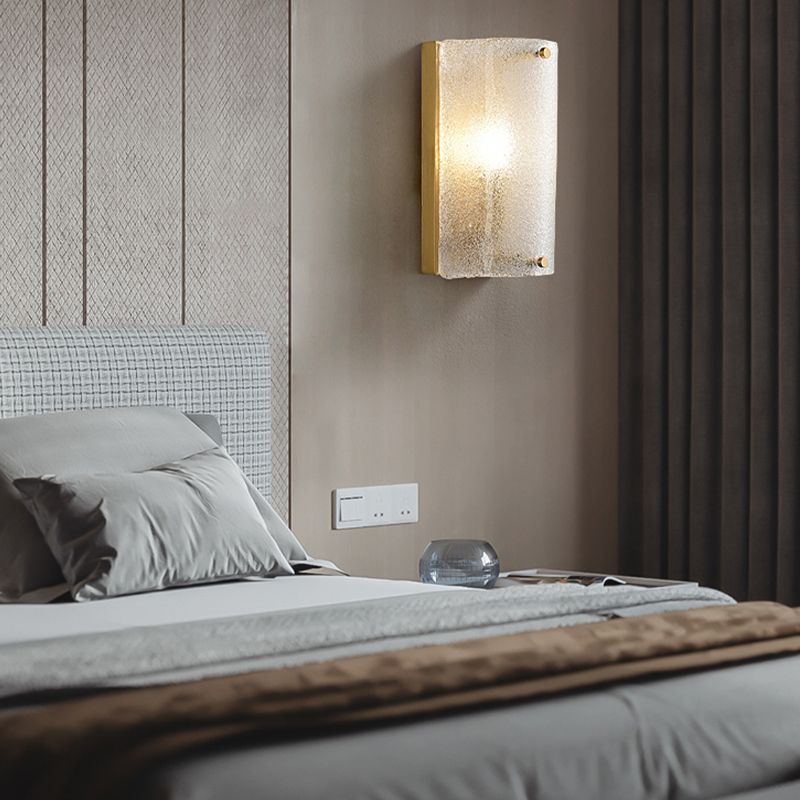 Modern Metal Wall Sconce Semicircle Shape Wall Light with Glass Shade for Bedroom