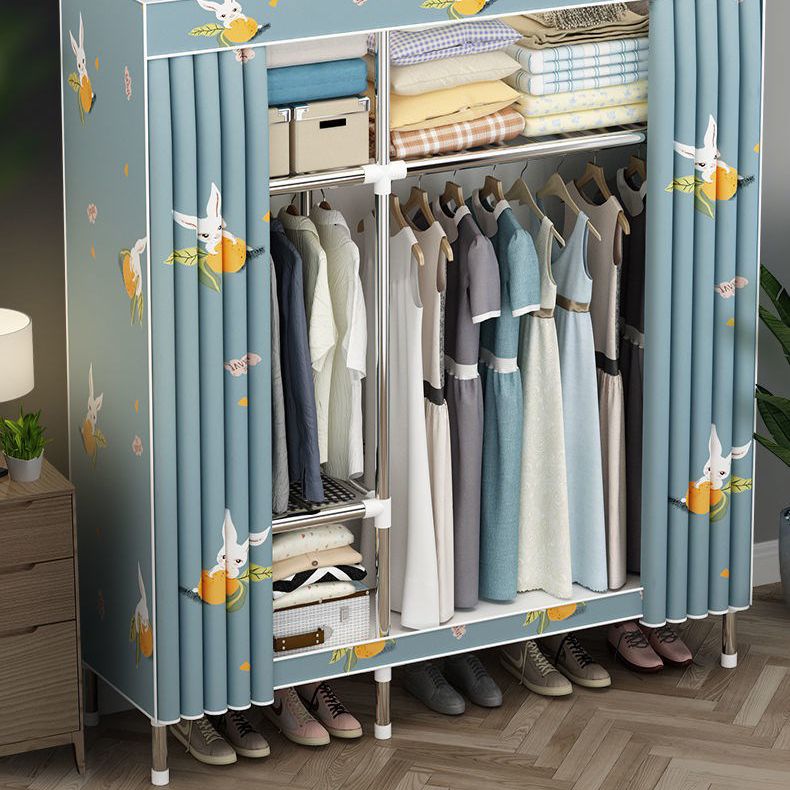Contemporary Wardrobe Metal 1-Door Wardrobe Closet with Cloth Rod