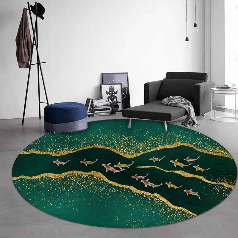 Green Black Graphic Rug Polyester Modern Rug Non-Slip Backing Rug for Living Room