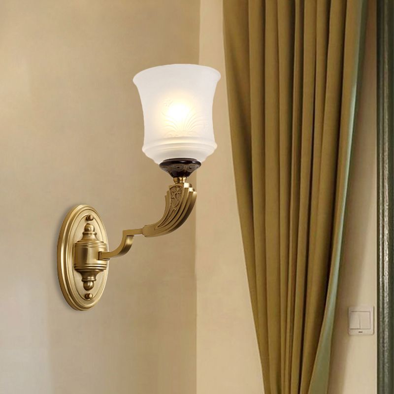 Lodge Style Bell Wall Lighting 1/2-Light Opal Glass Wall Sconce Fixture in Brass for Living Room