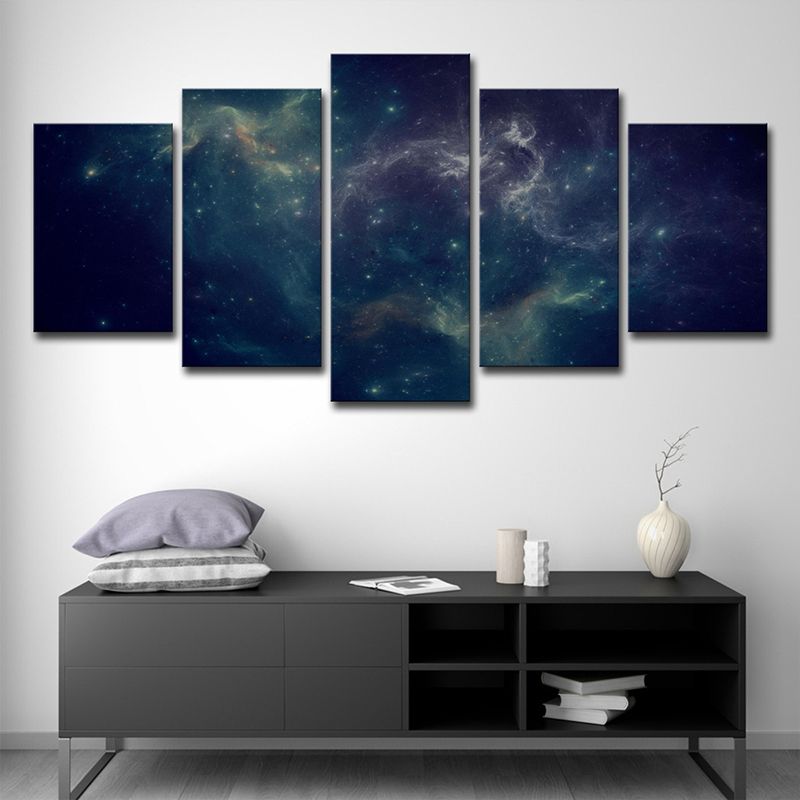 Starry Night Sky Canvas Art in Dark Blue Kids Style Wall Decor for Bedroom, Multi-Piece