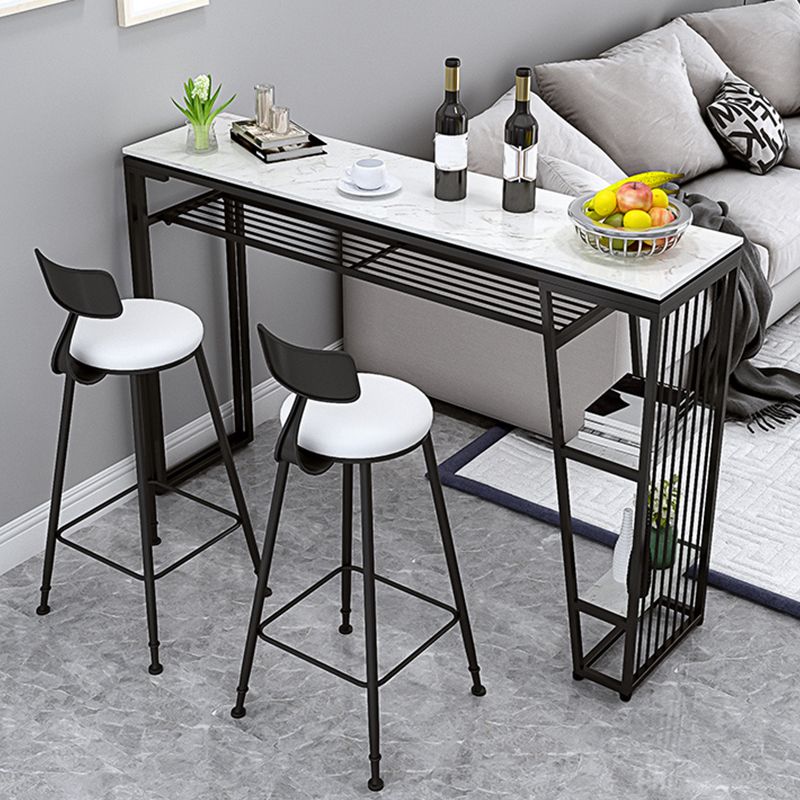 Contemporary Style Rectangle Bar Table Faux Marble Bistro Bar Desk with Storage