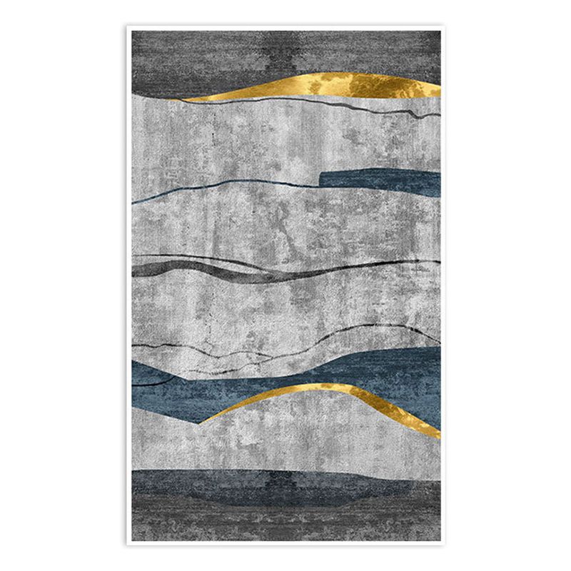 Gray Modern Rug Polyester Abstract Graphic Rug Washable Rug for Living Room