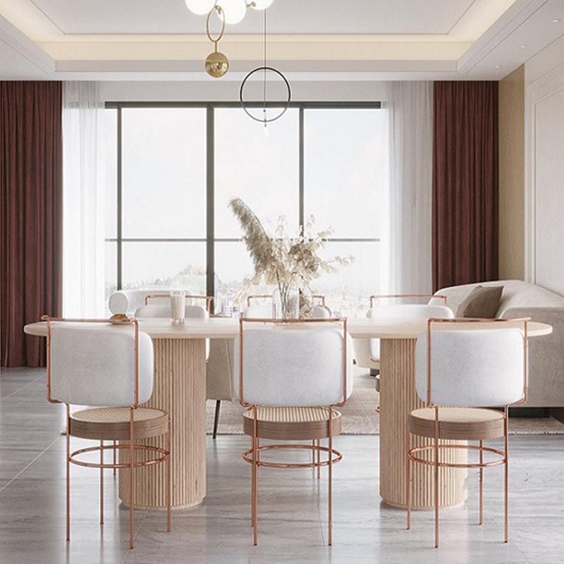 Solid Wood Dining Table Modern Oval Furniture with Double Pedestal for Kitchen