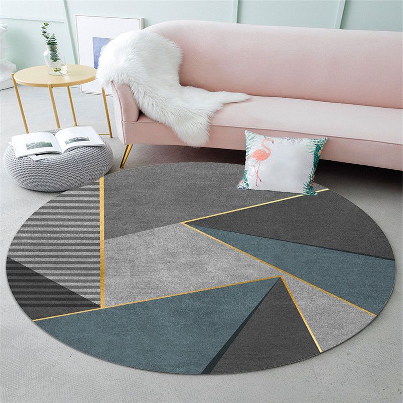 Round Polyester Carpet Trendy Houndstooth Pattern Rug Stain Resistant Area Rug for Living Room