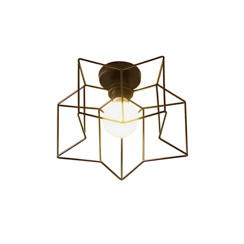 Metallic Star Frame Flush Mount Lamp Modernist 1 Light Close to Ceiling Light in Black/Gold