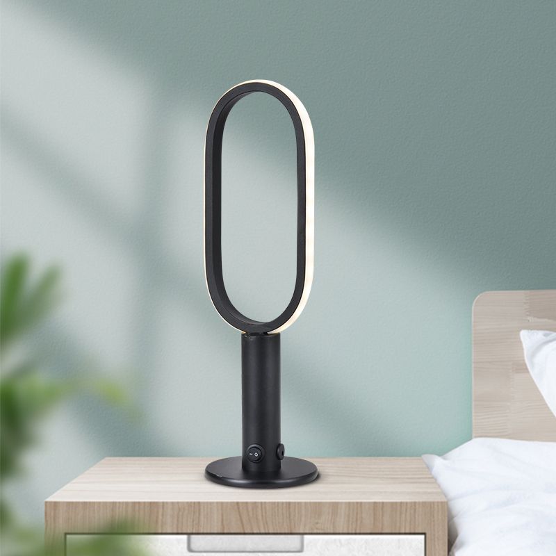 1 Light Oval Nightstand Lamp Contemporary Metal Nightstand Lamps for Club in Black