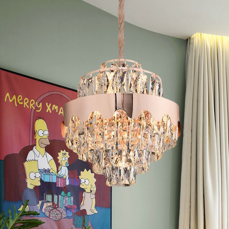 Kristal rechthoek gelaagde kroonluchter modernisme 7/12 Lichten eetkamerophanging hanger in goud