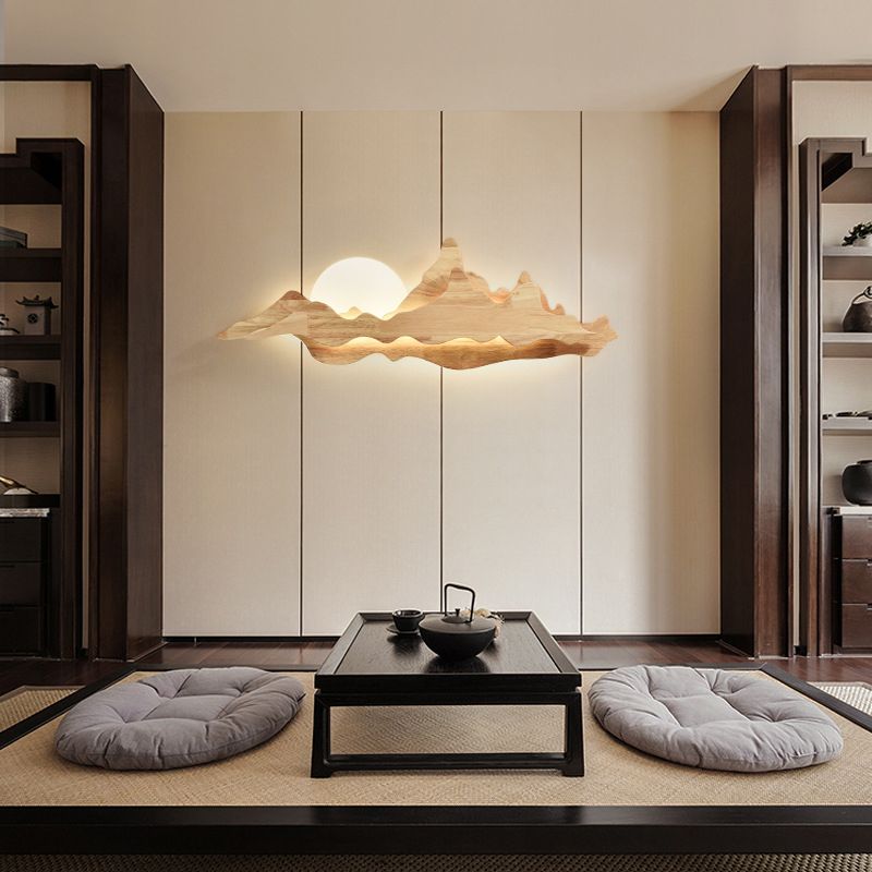 Luces de pared de montaña contemporánea Madera Flush Monte Mural aplastador para sala de estar