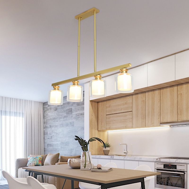 Cylinder Glass Island Chandelier Light Minimalist Gold Ceiling Pendant Light for Dinning Room