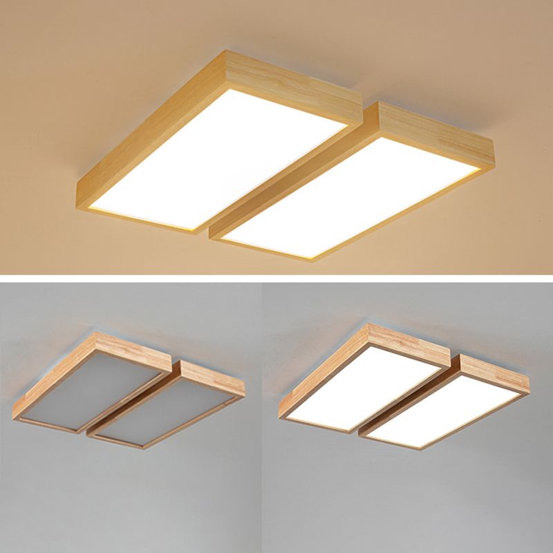 Rectangular Wooden LED Flush Mount in Modern Concise Style Acrylic Indoor Ceiling Light in Log Color
