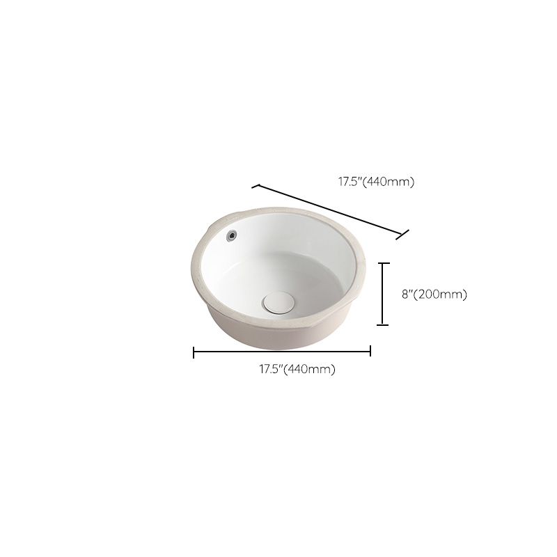 Contemporary Bathroom Sink Porcelain Round Undermount Bathroom Sink with Pop-Up Drain