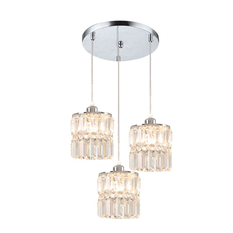 Column Dining Room Cluster Pendant Simple K9 Crystal 3 Bulbs Chrome Suspension Lamp