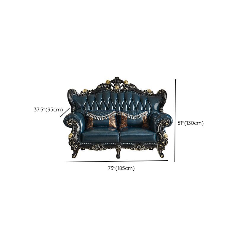 Traditional Leather Sofa Tufted Split-Back Seating Flared Arm