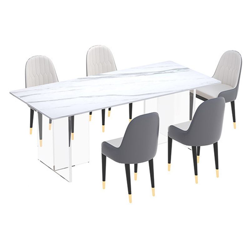 Stone Top Dining Table Traditional Luxury Table with Double Pedestal Base