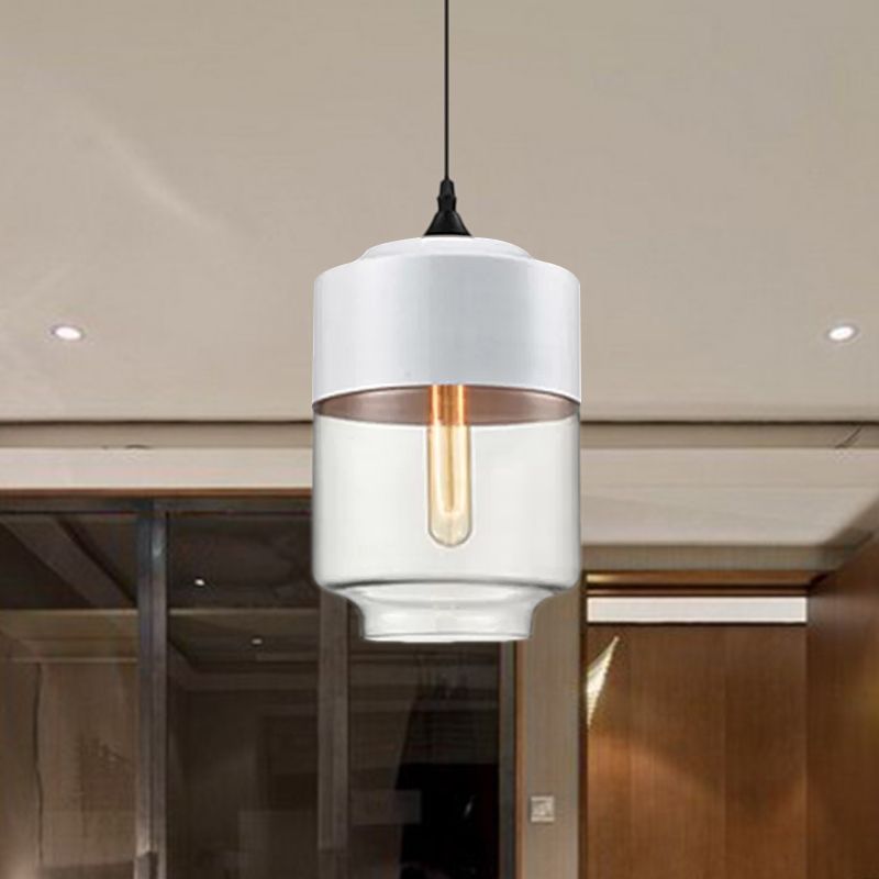 5 "/ 7" / 8 "de large tambour / cylindre / pot transparent en verre transparent pendant moderne 1 clair de suspension blanche / noir clair