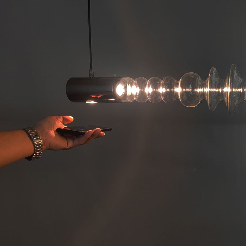 Modern LED Metal Ceiling Light Linear Shape Island Light with Glass Shade for Living Room