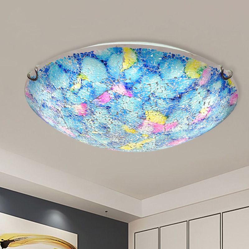 2/3-lichts brede kom inbouw Tiffany blauw glas-in-lood plafondlamp voor slaapkamer, 12"/16" breed