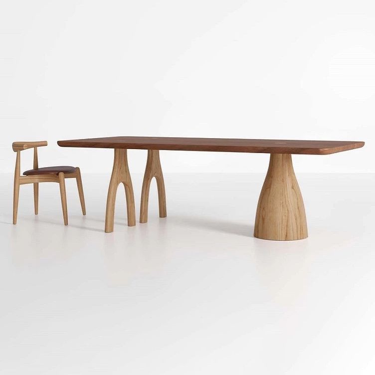 Pine Solid Wood Rectangle Table Modern Dining Table with 3 Legs for Restaurant