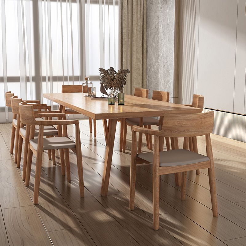 Pine Wood Top Dining Table Rectangle Solid Wood Table with 4 Legs