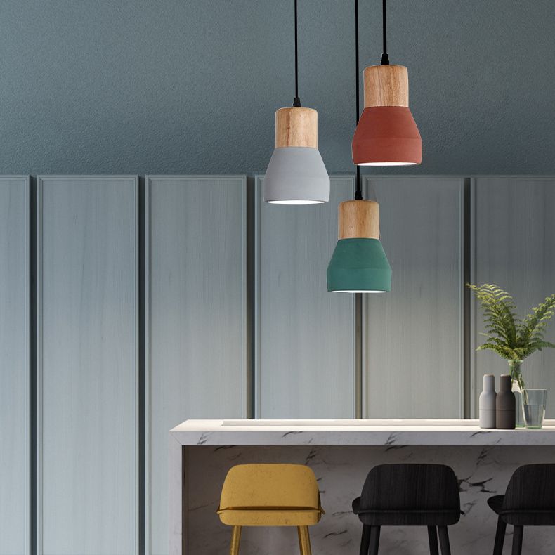 Shaded Suspension Pendant Light Minimalist Style Wooden Hanging Light Fixture for Restaurant