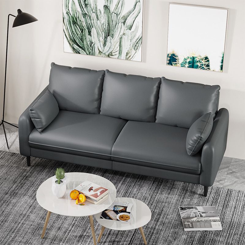 Faux Leather Square Arm Sofa Standard Sofa for Living Room with Bolster Pillows