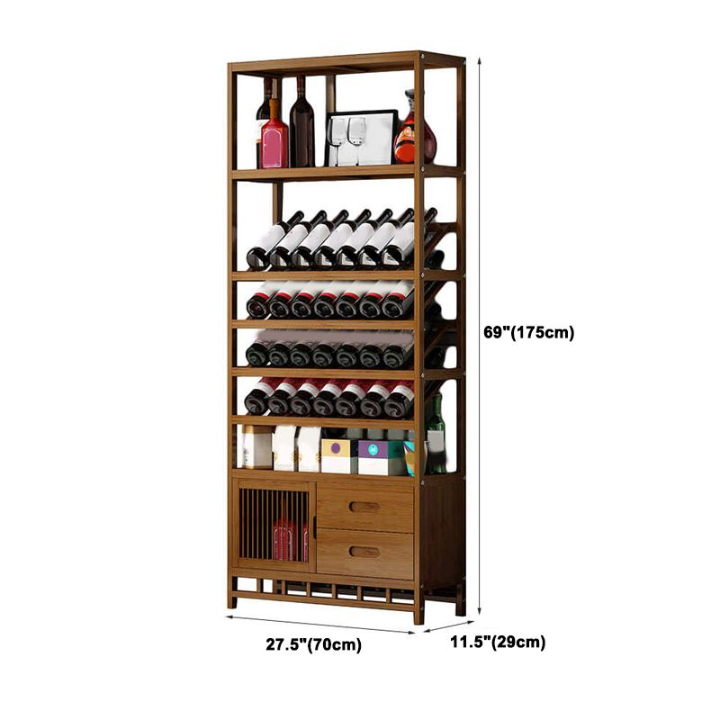 Mid-Century Modern Wine Holder Rack Bamboo Floor Bottle Holder in Brown