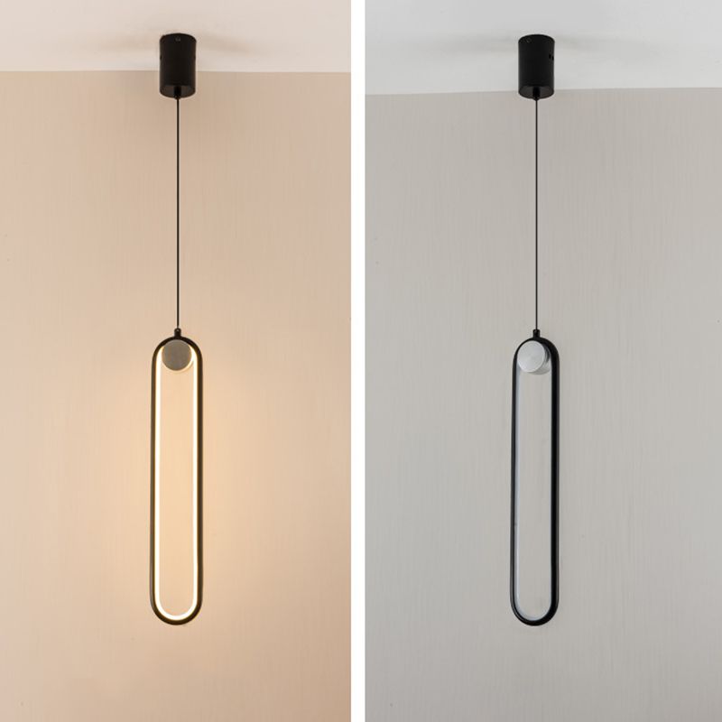 Oblong LED Hanging Lamp in Modern Minimalist Style Wrought Iron Pendant Light with Silicone Shade