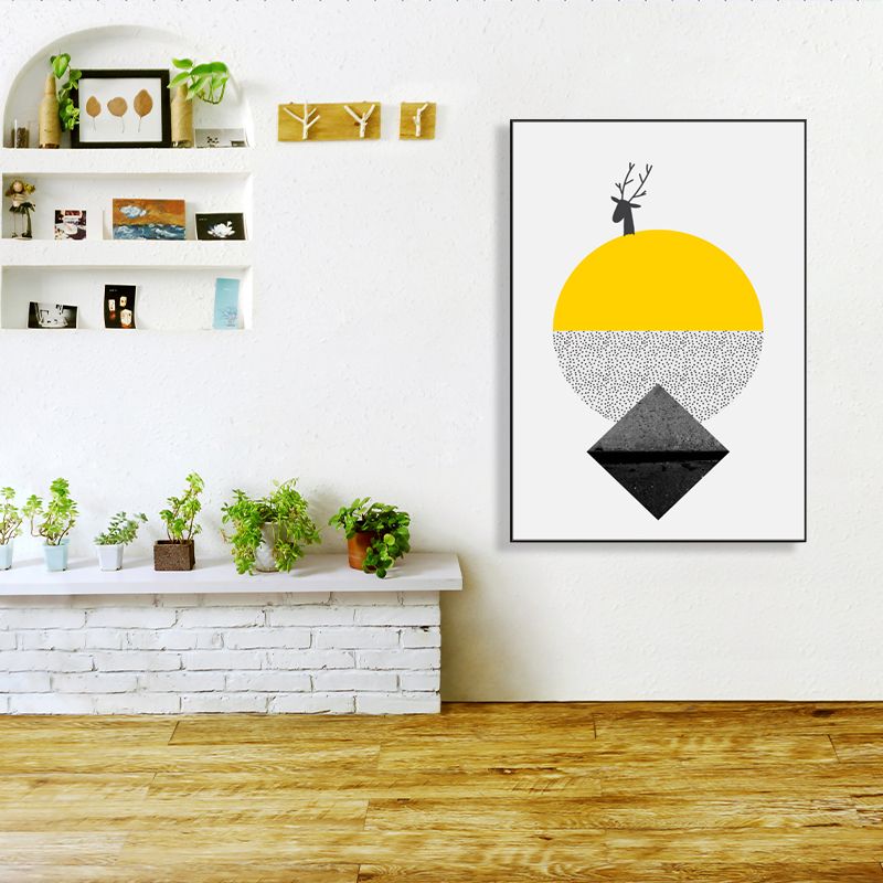Yellow Novel Geometric Pattern Painting Illustration Nordic Textured Canvas for Playroom