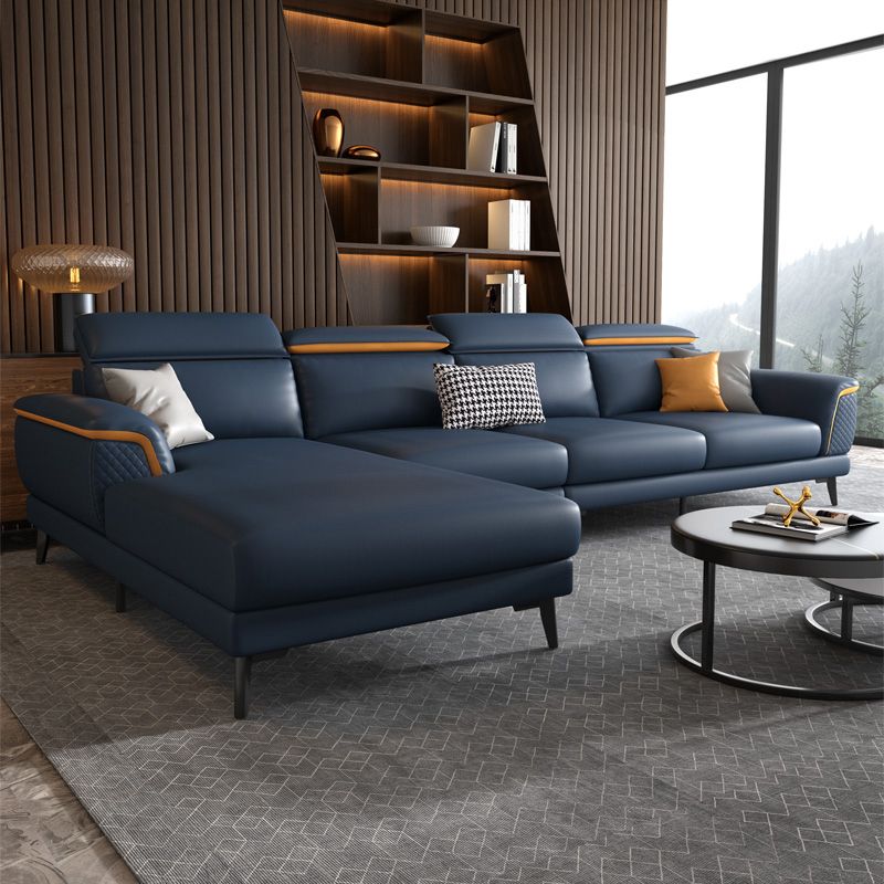 Modern 4-Seater Sectional with Adjustable Head Pillow and Pillow Top Arms