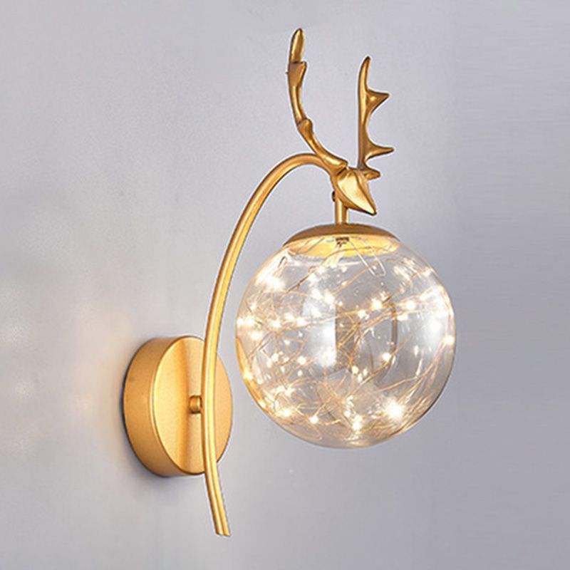 Globe Shape Wall Lamp Modern Style Glass 1 Light Sconce in Black/ Gold