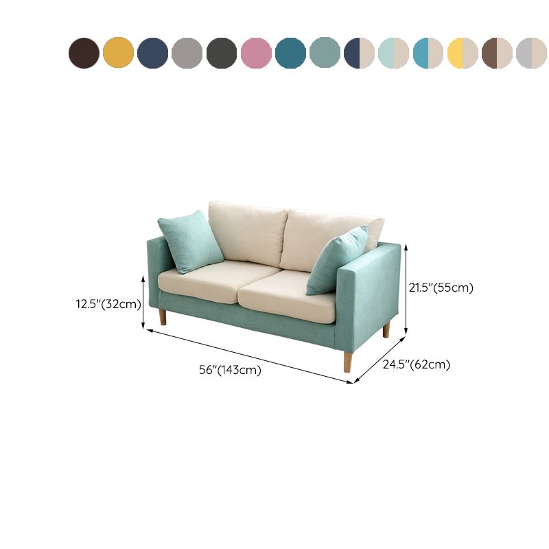 Scandinavian Linen Loveseat with Square Arms and 2 Pillows Back