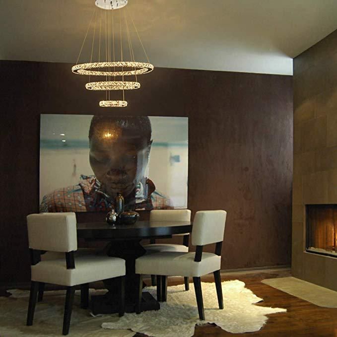 Gefacetteerde kristalcirkel led hanglampverlichting eenvoud roestvrijstalen kroonluchter voor eetkamer