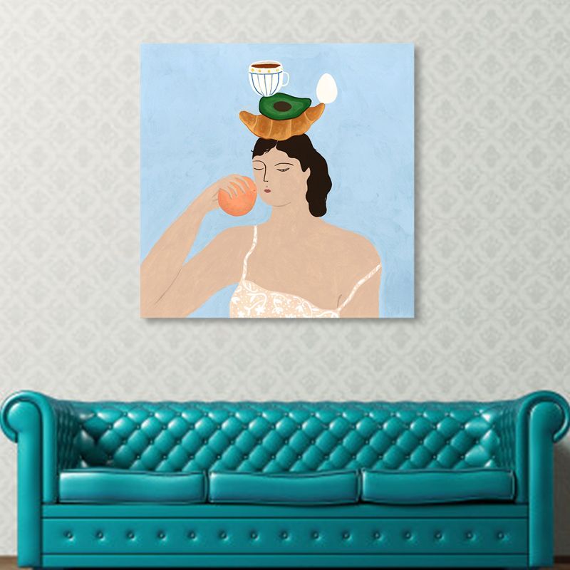 Illustration Maiden Wall Art Decor Textured Modern Girls Room Wrapped Canvas in Light Color