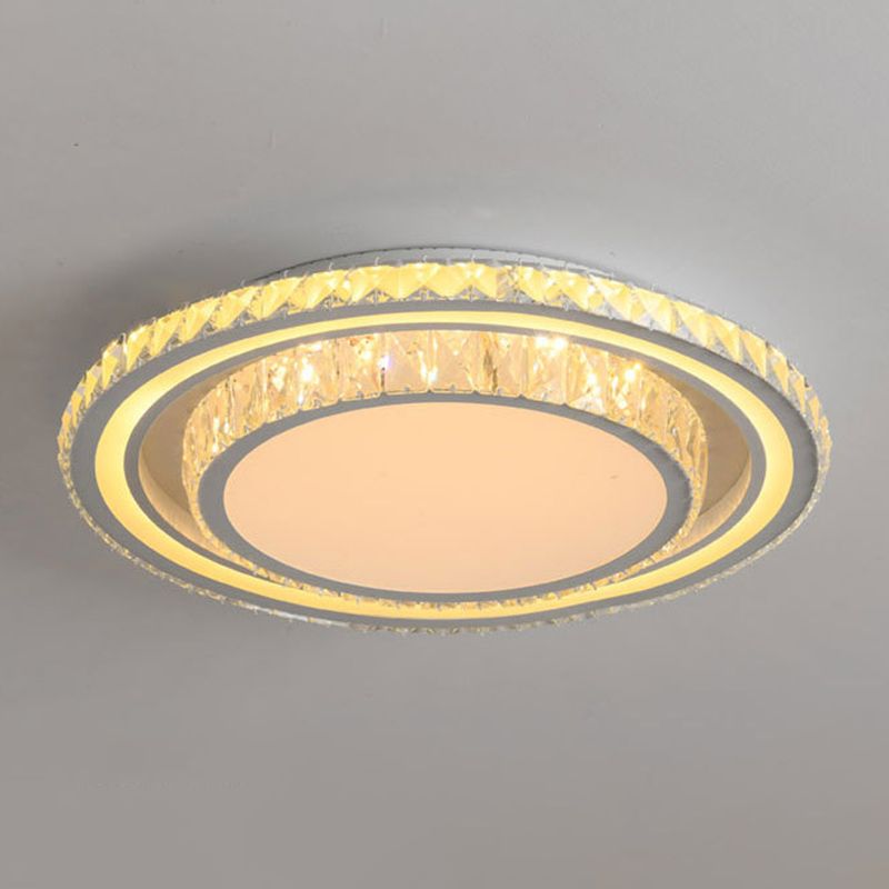 Dual-Tier Crystal Flush Light Minimalist LED White Flush Mount Ceiling Light for Living Room