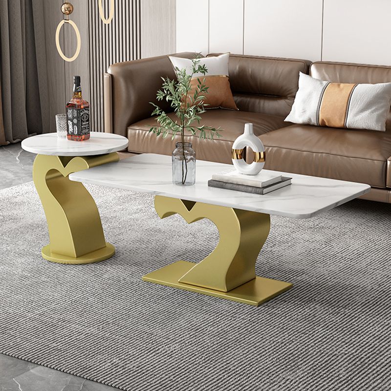 Abstract Coffee Table Set Contemporary Stone Top Cocktail Table