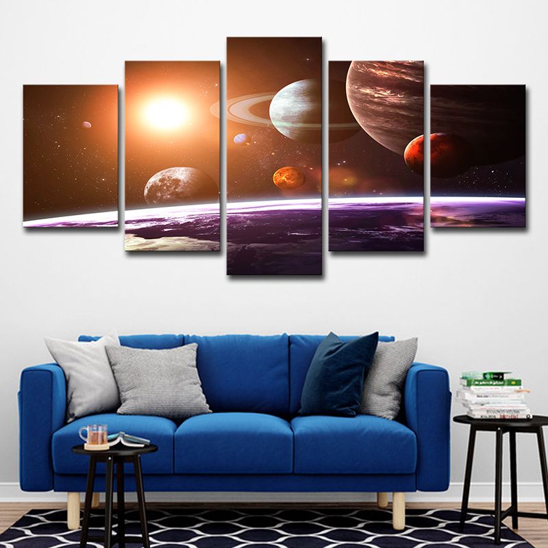 Sci-Fi Planets Wall Art Black and Gold Multi-Piece Canvas Print for House Interior