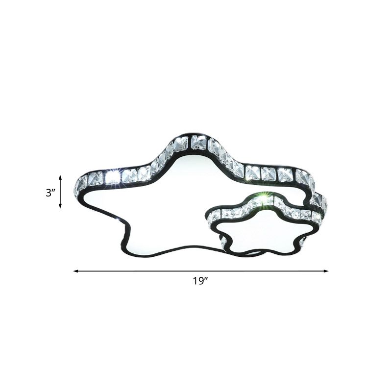 Schwarze LED-Deckenleuchte, moderne, klare Kristall-Doppelstern-Unterputzleuchte