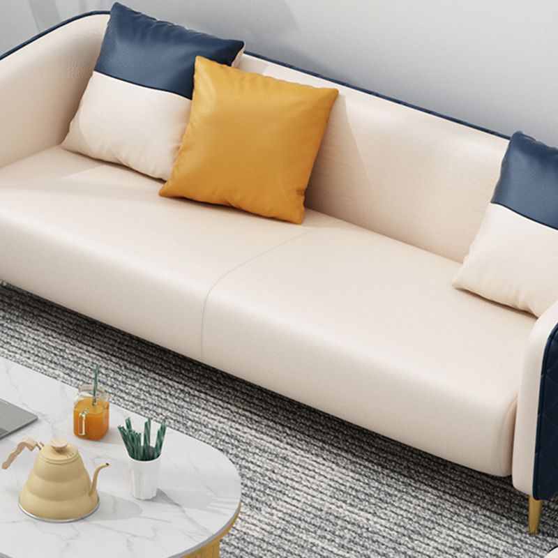 Leather Tuxedo Arm Sofa Contemporary Tight Back Sofa with Pillow