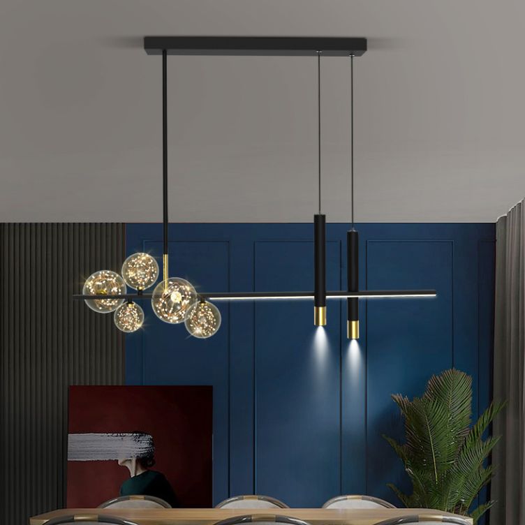 Glass Contemporary Hanging Lights Black Linear Island Lighting Fixture for Dining Room