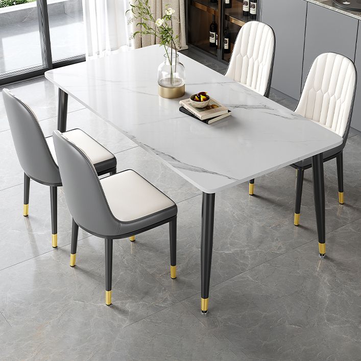 Industrial Kitchen Sintered Stone Top Dining Table Rectangle Dining Table with 4 Legs Base
