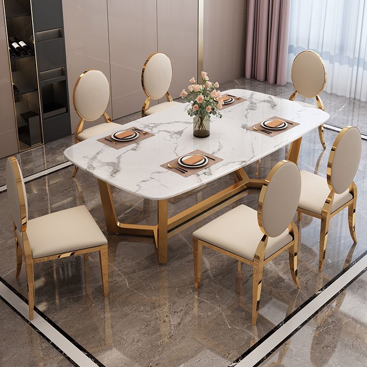 Luxusstil Home Sintered Stein Esstisch Rechteckiger Form Tisch mit Trestle Basis
