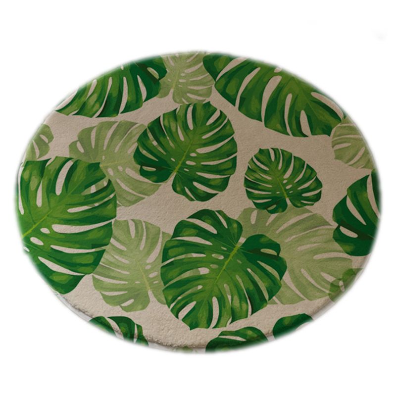 Green Tone Palm Leaves Pattern Rug Polyester Antique Carpet Stain Resistant Rug for Living Room