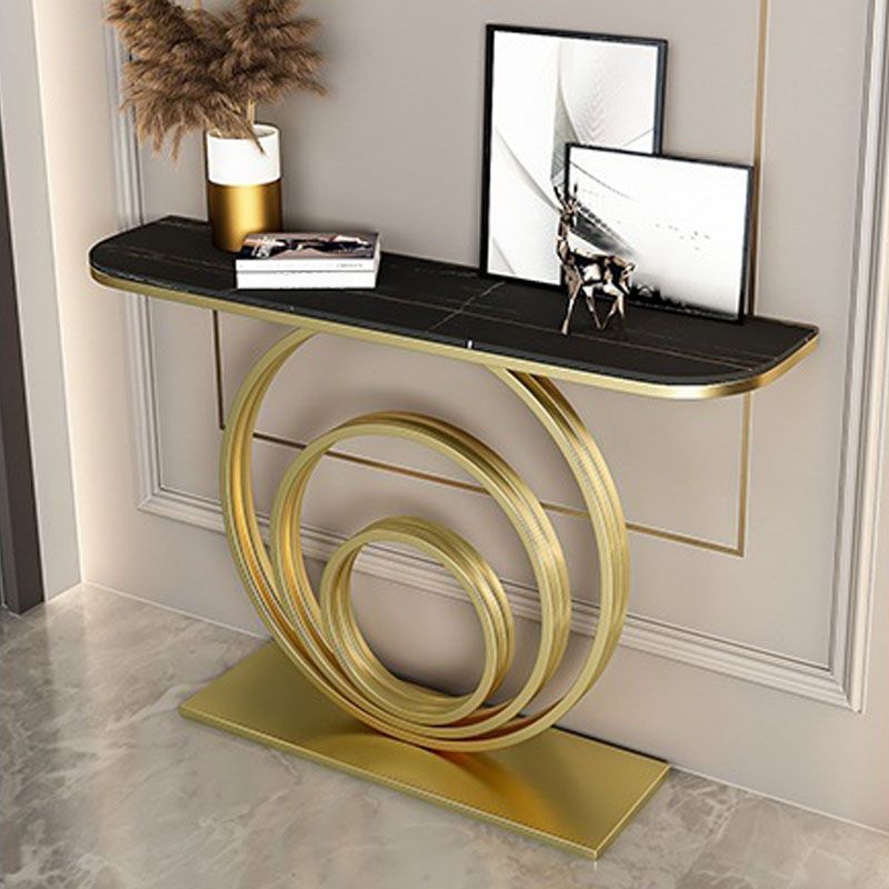 Modern Iron Console Sofa Table Half Moon Stone End Table for Hall