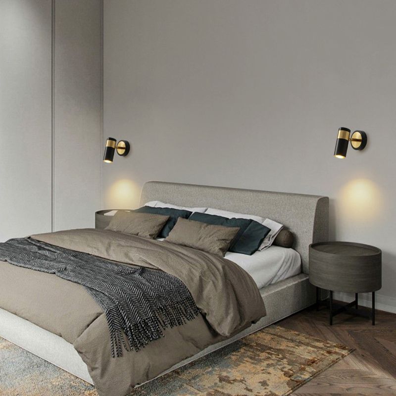 Postmodern Metal Cylindrical Wall Light 1-Head Adjustable Wall Spotlight in Black and Gold