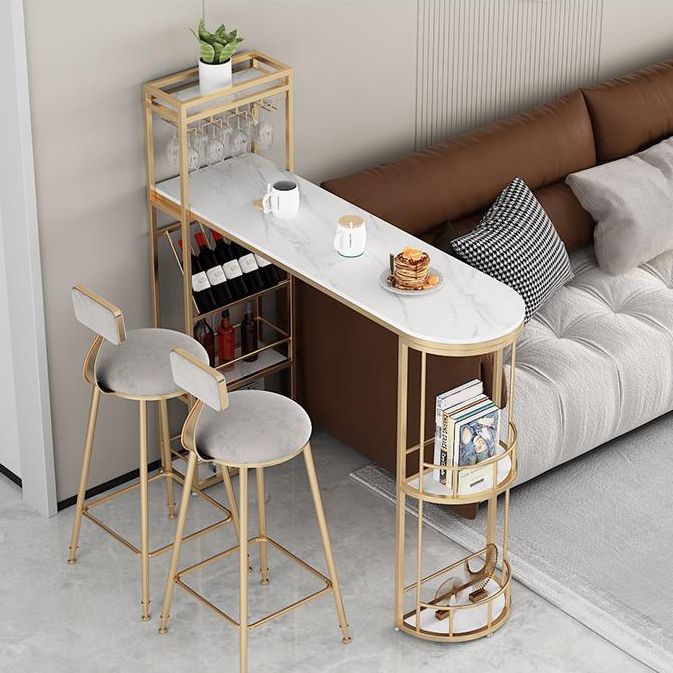 Iron Storage Base Bar Dining Table Modern Bar Table with Wine Glass Holders and Wine Rack