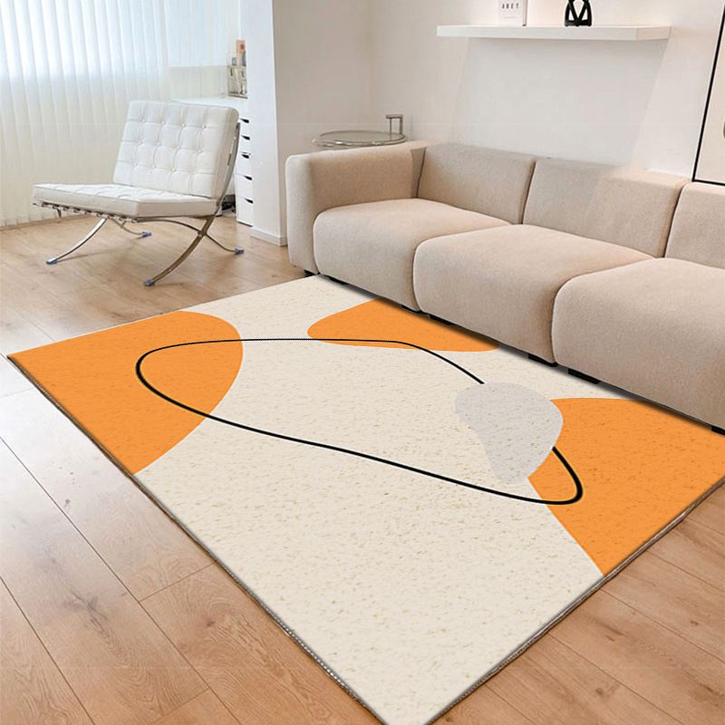 White Abstract Face Rug Polyester Casual Rug Non-Slip Backing Rug for Living Room