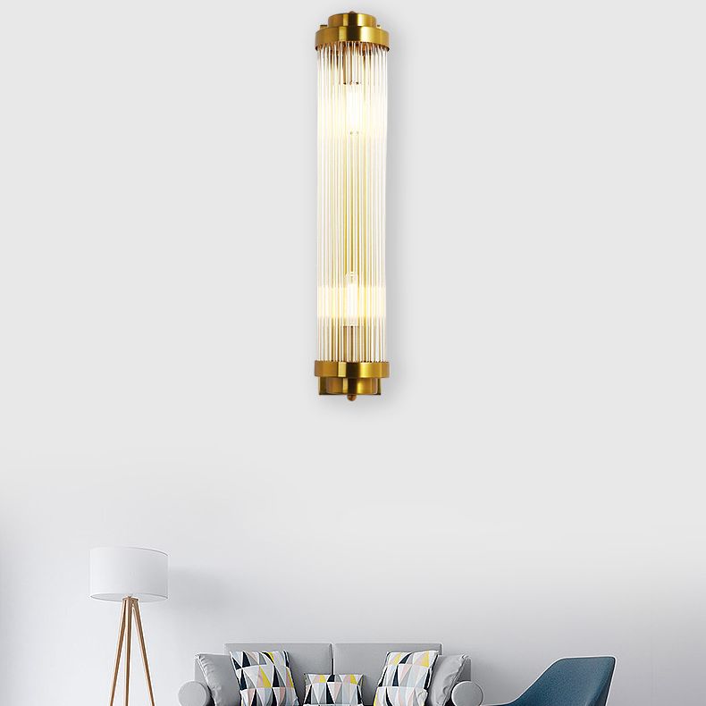 Gold 2-Light Wall Light in Modern Luxury Style Cylindrical Crystal Wall Lamp for Bedroom
