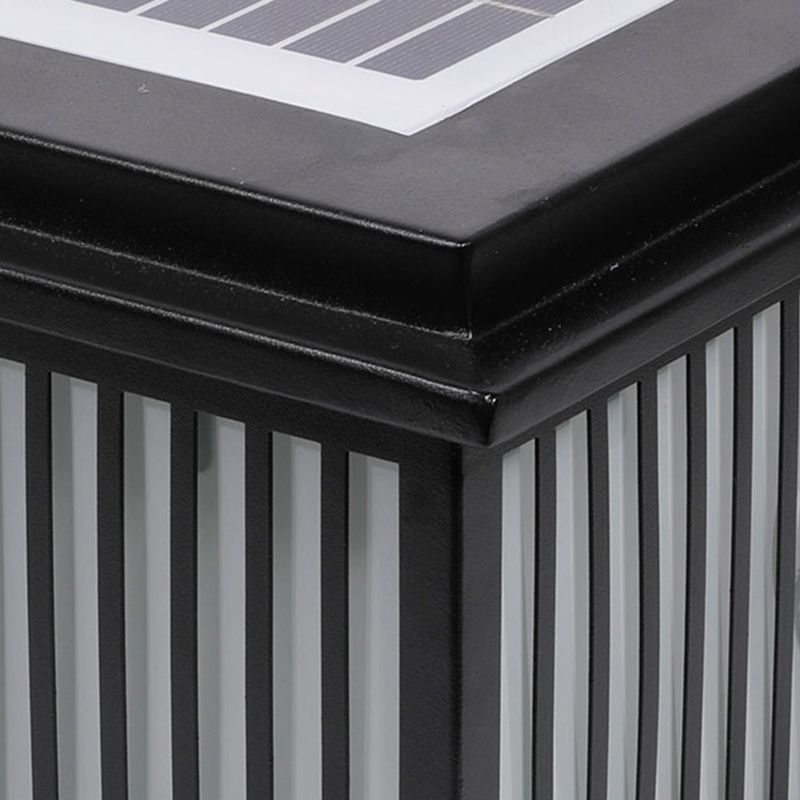 Metal Rectangle Shape Outdoor Light Modern 1-Light Solar Pillar Lamp in Black